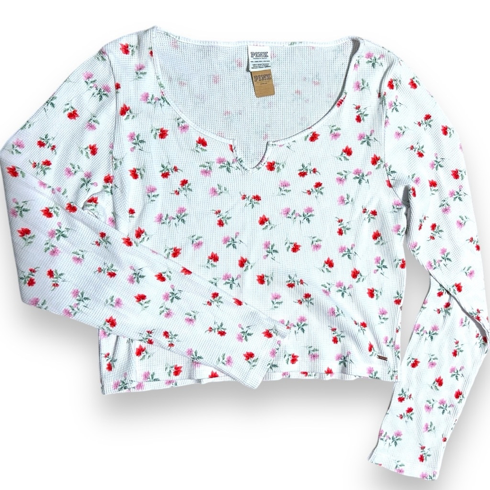 Women's PINK Floral Long Sleeve Crop Top White XXL